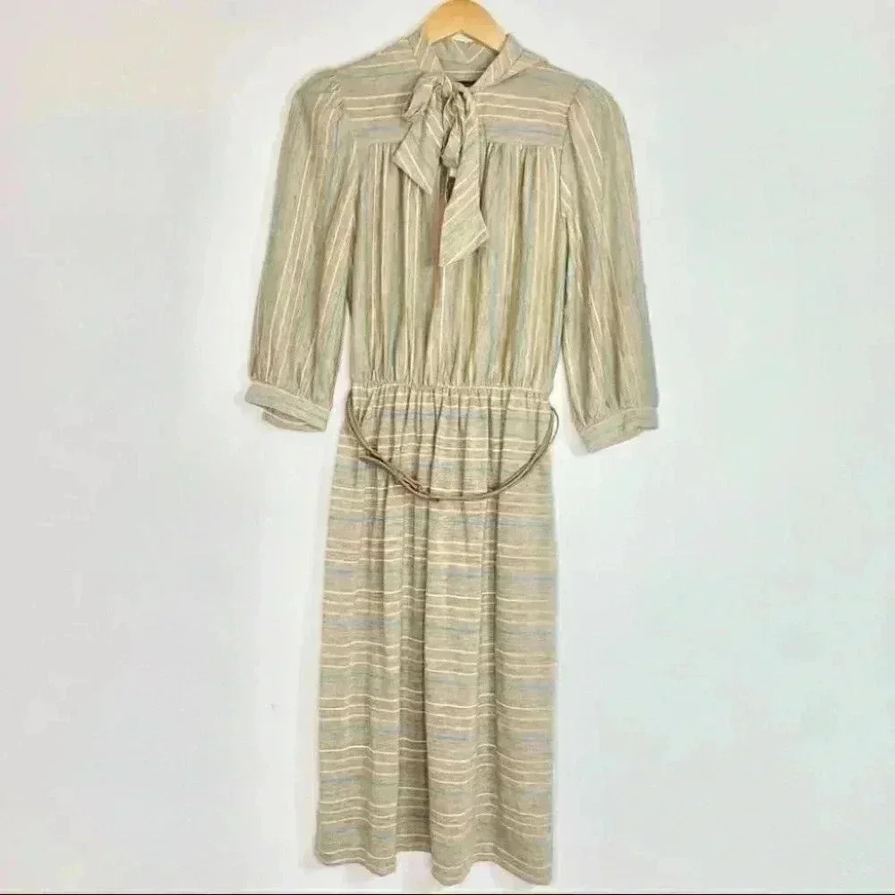 NWT Vintage beige multi color a-line knit dress 12